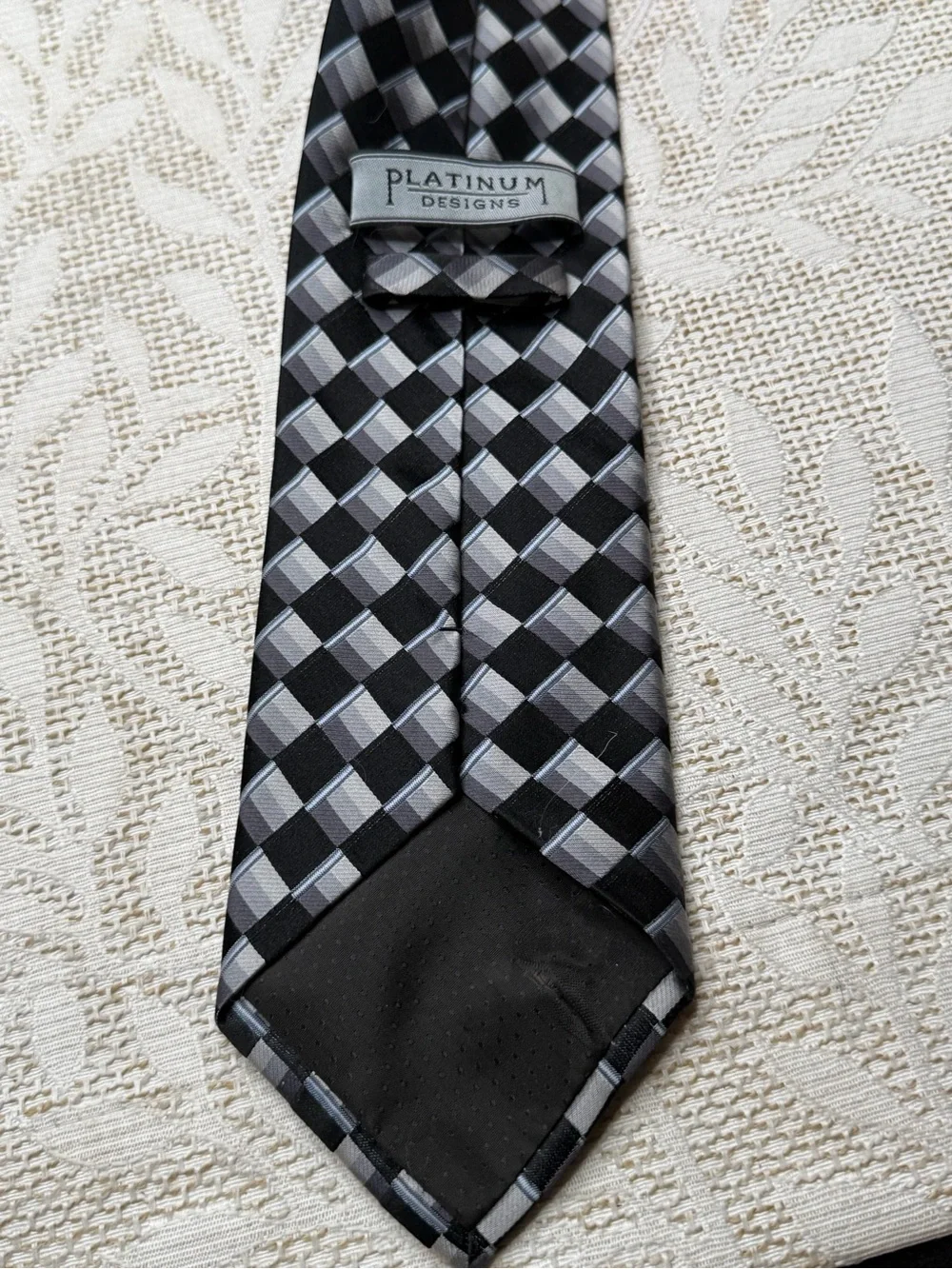 Platinum Designs Men's Tie in gray, black, and white handmade silk
